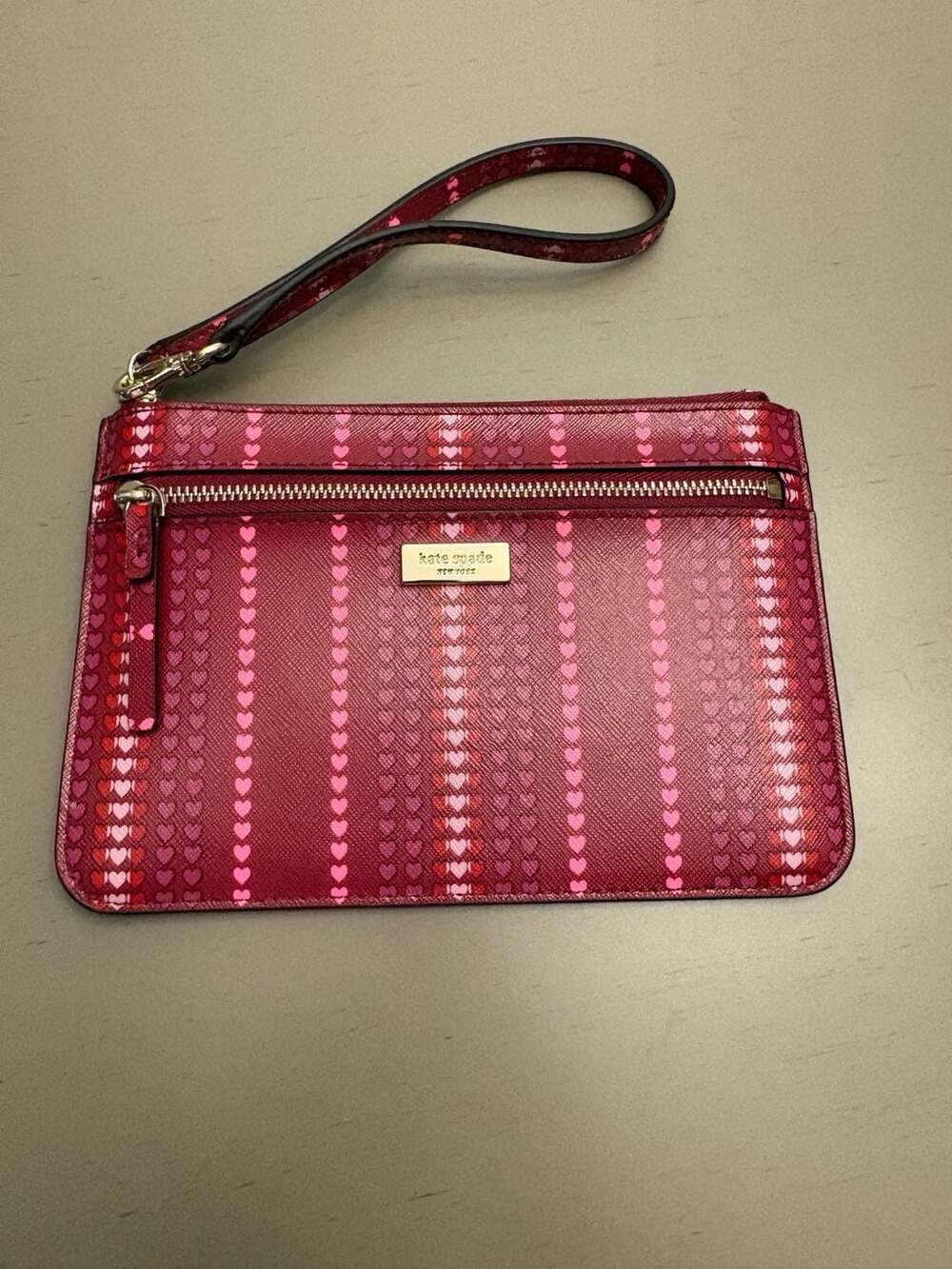 Kate Spade Heart Stripe Tinie Wristlet Cranberry Cocktail Multi
